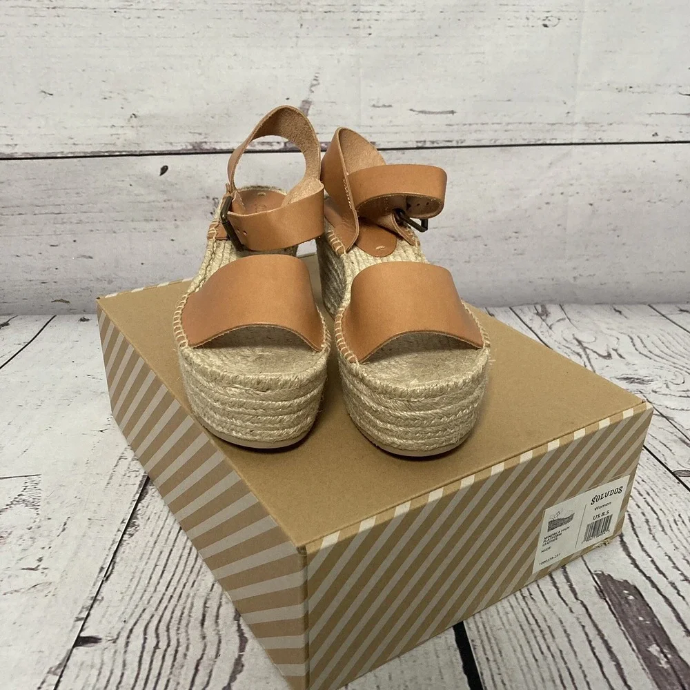 Soludos Sandals Womens Size 8.5 Minorca High Platform Espadrille Leather Nude